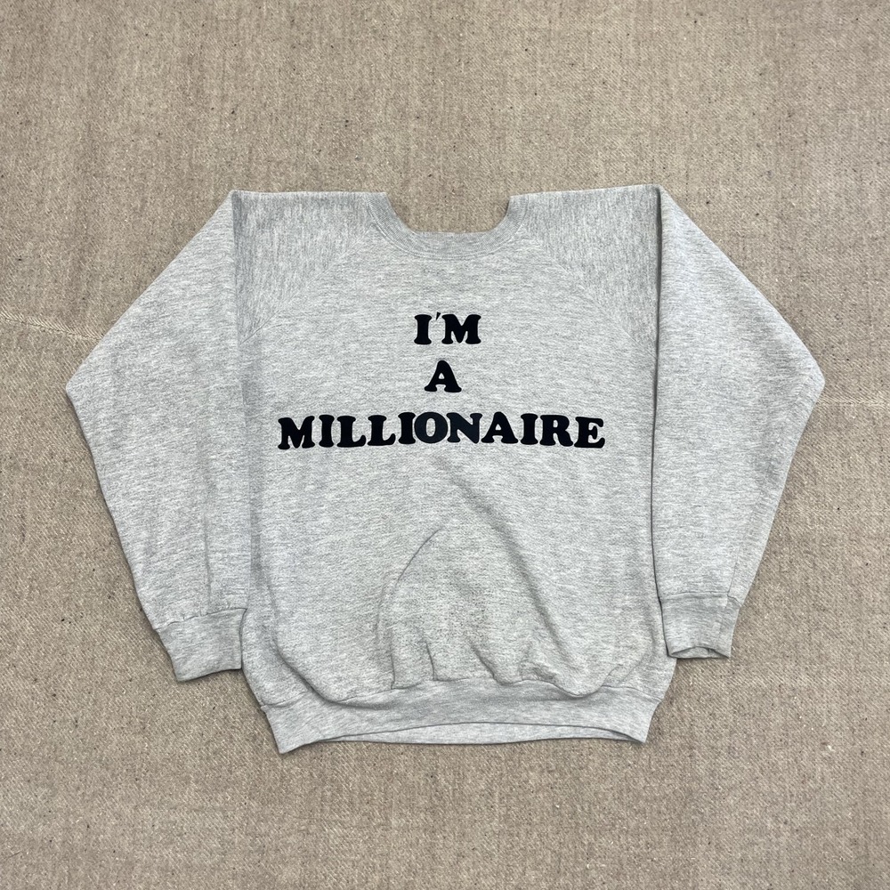 vintage im a millionaire sweatshirt mens large gray 1980s‎ felt print